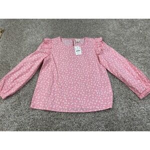 New Crewcuts J.Crew Floral Pink & White Dress Shirt Girl's Size: M 8-9 #0194